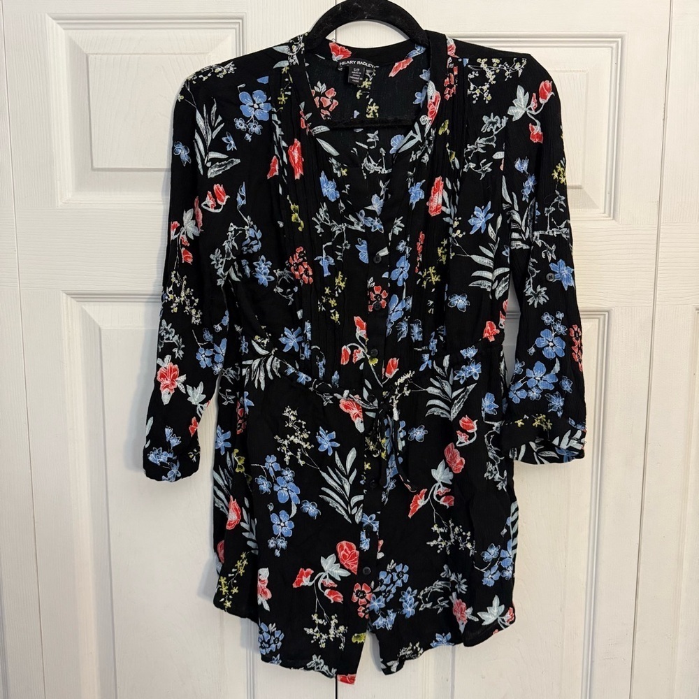 Hilary Radley Floral 3/4 Sleeve Blouse Top Small